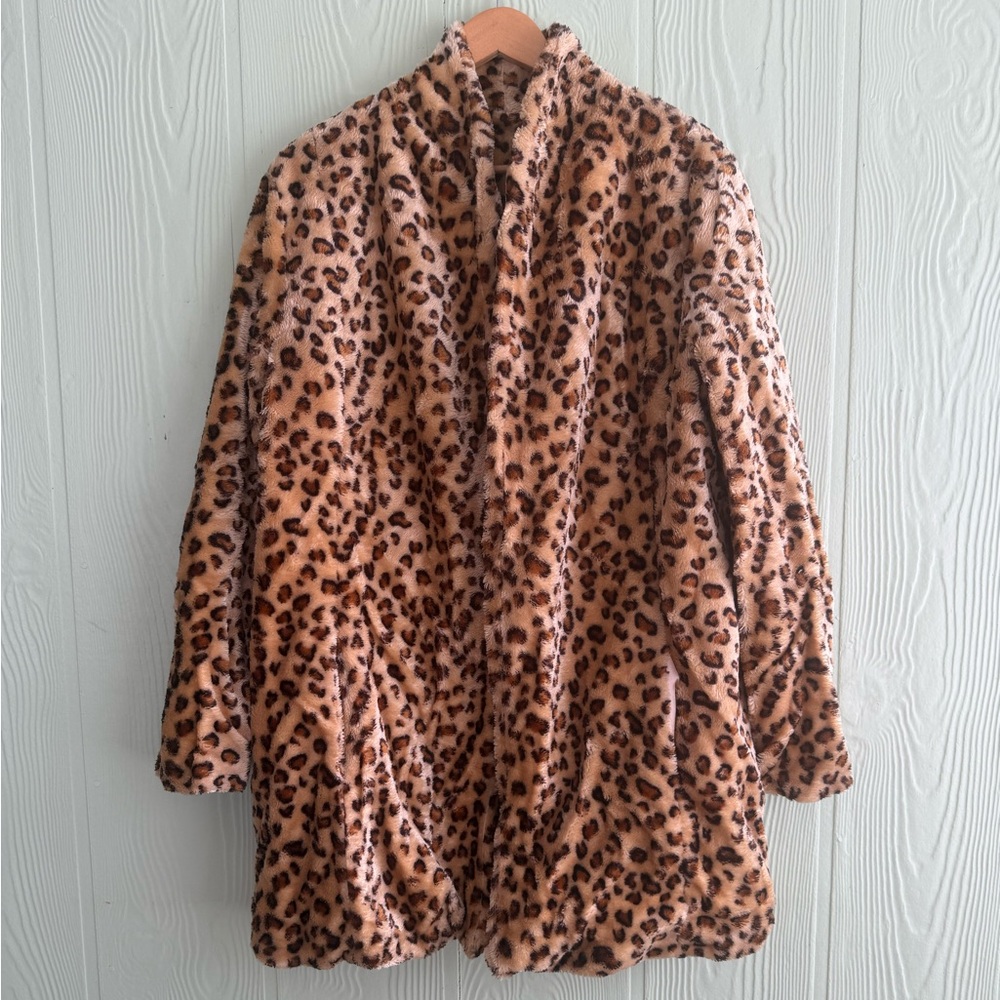 Faux Fur Leopard Coat with Lining, XL